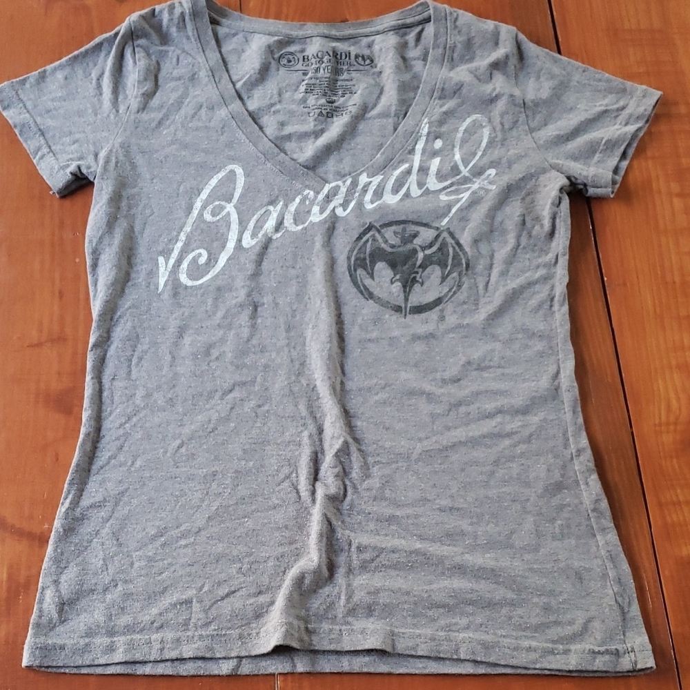 Bacardi Women's Gray V-Neck Short Sleeve Tee